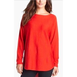 Eileen Fisher Petite Large Orange Crew Neck Long Sleeve Merino Wool Sweater PL